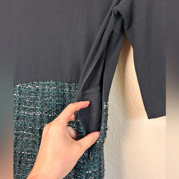 Maje Black/Green Tweed and Cotton Knit Mini Dress - Picture 3 of 5